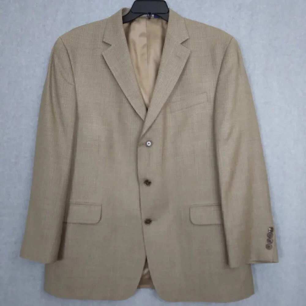 Stafford | Plaid Silk Wool Blazer Jacket Light Brown | Size 44R